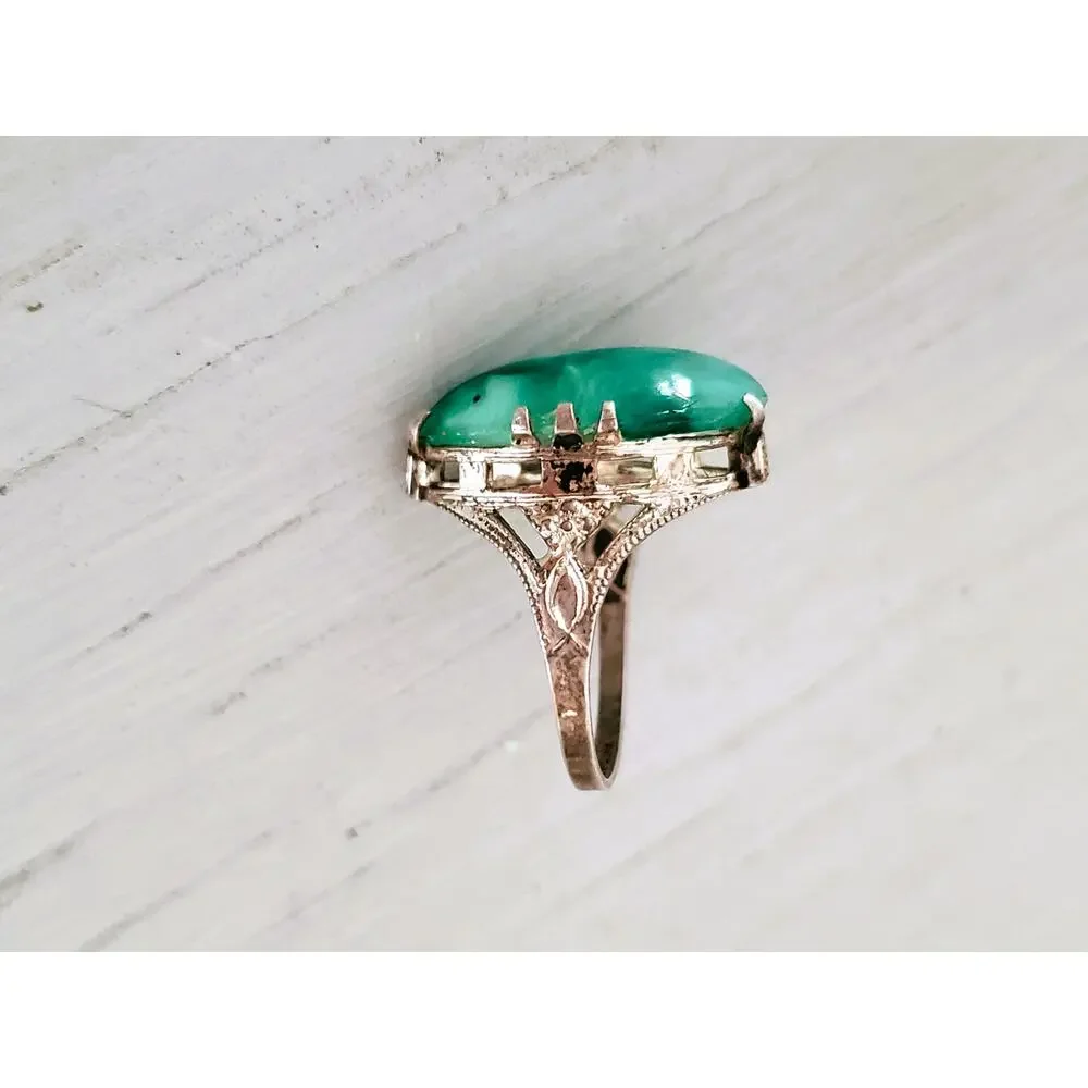 Vintage Sterling Silver Filigree Peking Glass Pinky Ring
